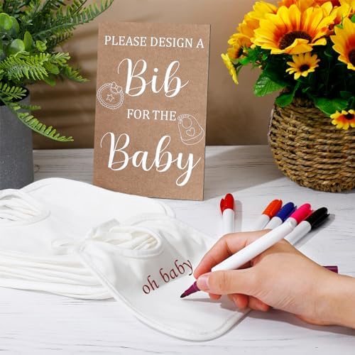 Panitay 43 Pcs Baby Shower Games Design a Bib, 12 Markers, Classic Style - Image 4