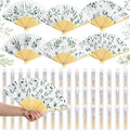 Briwooody 48 Set Eucalyptus Leaf Hand Folding Fans with Organza Bags Bulk Greenery Wedding Favors for Guests Boho Green Leaf Paper Fan for Bridal Shower Supplies Bridesmaid Gifts Party Decorations by Briwooody