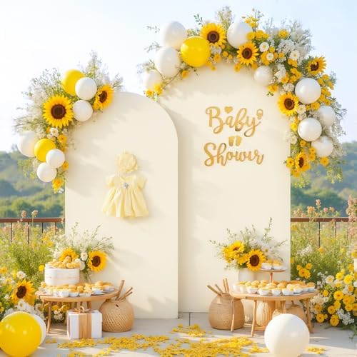 Ivory Arch Backdrop Cover Set of 2 Birthday Wedding Arch Covers Stretchy Backdrop Decorations Baby Shower Bridal Shower Photo Party Ivory Arch Stand Cover 7.2 and 6ft Spandex - Image 3