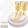 YOUBET 175PCS Clear and Gold Scalloped Plastic Plates for Party Wedding by YOUBET