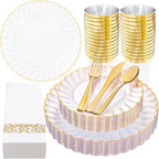 YOUBET 175PCS Clear and Gold Scalloped Plastic Plates for Party Wedding by YOUBET