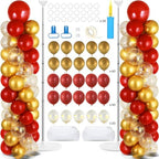 2 Sets Red Gold Balloon Column Stand Kit with 100 Balloons Adjustable Balloon Tower Stand with Bases for Floor Red Gold Confetti Balloon Column Kit for Back to School Birthday Wedding Party Decor by ZOIIWA