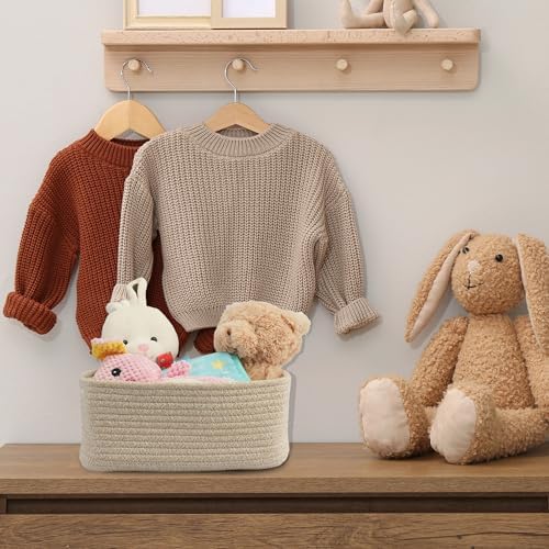 XUANGUO Small Woven Storage Baskets for Shelves, 13" x 9" x 5", Oatmeal - Image 5