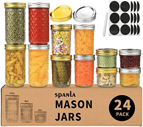 SPANLA Mason Jars Variety Pack, 24 Pack Canning Jars with Regular Lids by SPANLA
