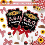 Huwena 50 Sets BBQ Baby Shower Fans Bulk for Guests Hand Fans with Red Bow Handheld Fan Baby Q Shower Favors Gifts for Summer BBQ Party Favors - Image 2
