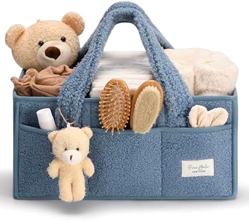 PeraBella Baby Diaper Caddy Organizer with Handle, Boy & Girl Shower Gift Basket, Portable Diaper Storage Basket Bin for Wipes, Newborn Baby Essentials Registry Search Must Haves, Car Caddy Organizer by PeraBella