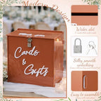 BreezeHug 10" Burnt Orange Wedding Card Box with Lock, Fall Boho Money Box - Image 4