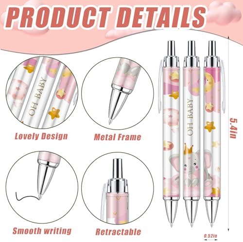 145 Pieces Baby Shower Favors for Guest Pink Elephant Ballpoint Pens and Keychains Gifts for Baby Girls Bulk Retractable Baby Shower Pens Gender Reveal Greeting Cards Souvenirs Prizes - Image 2