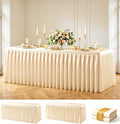 Champagne Polyester Table Cloths for Rectangle 8 Foot Tables, 2 Pack Wrinkle Free Tablecloths Stretchy Banquet Ruffle Fitted Table Cover Desk Skirt for Parties Wedding Birthday Baby Shower by Unknown