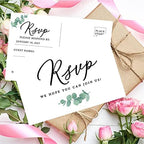 Andaz Press 56-Pack Personalized RSVP Postcards for Wedding Minimal Eucalyptus Leaf Cardstock Response Reply Cards for Bridal Shower Baby Shower Birthday Event Custom Date Return Address 4 x 6-Inch - Image 3