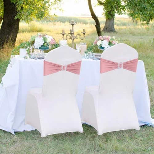 Spandex Dusty Pink Chair Sashes Bows 50 PCS Stretch Chair Cover Band - Image 6