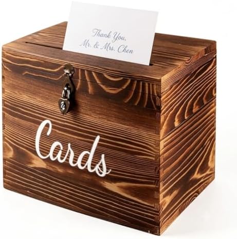 mwater Rustic Wooden Wedding Card Box with Lock（ 10×10×6 inches by mwater