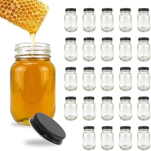 RetroPak Mini Mason Jars with Lids, 24 Pack, 3 oz Glass Honey Jars, Black by Unknown