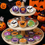 Treela 24 Pcs Halloween Pumpkin Scented Tin Candles Cinnamon Spice Fall Mini Soy Candles in Round Metal Tins, 5x2cm Small Halloween Candle Favors for Party Decorations - Image 2