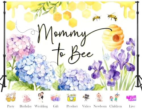 10X8ft Bee Floral Honeycomb Backdrop Mommy to Bee Watercolor Bloom Photography Honey Insect Background Tapestry Baby Shower Celebration Party Decoration Photo Studio Props Fabric - Image 3