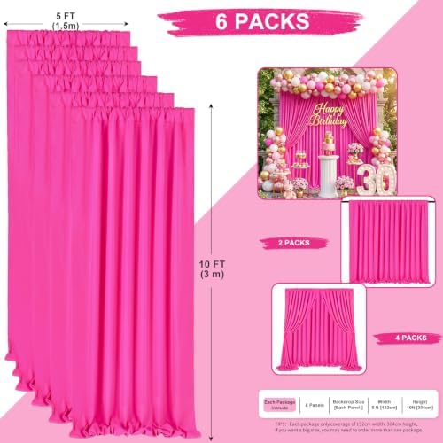 Fuchsia Backdrop Curtains 30ftx10ft Birthday Polyester Photo Drapes - Image 3