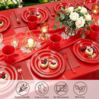 100 Guests Red Plastic Plates and Napkins Party Supplies for Birthday - Image 4