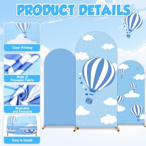 3 PCS Blue Hot Air Balloon Arch Backdrop Cover Sky Cloud Party Decoration - Image 3