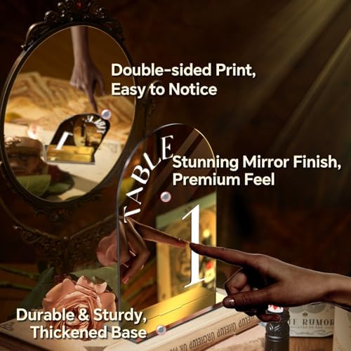 Mirror Arched Wedding Table Numbers 1-30 with Stands, 5"x7" Double-sided Letter, Acrylic Wedding Signs Centerpiece Decoration for Wedding Reception Party (Gold, Table Numbers 1-30) - Image 3