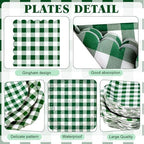 Funnymoom 452 Pcs Green Gingham Party Supplies for 50, Dark Green Plaid Checkered Paper Plates Napkins Cups Tablecloth Cutlery Straws for Holiday Birthday Baby Shower Party Decoration - Image 2