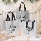 Fumete 100 Pcs Silver Glossy Thank You Gift Bag with Handles - Image 3