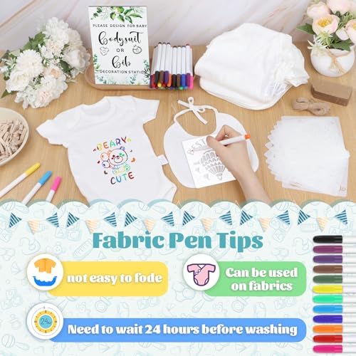 201 Pcs Baby Shower Set Baby Shower Game Sign Baby Bib Bodysuit White Baby Bib Newborn Bodysuit Baby Shower White Decorating Kit(Green) - Image 3