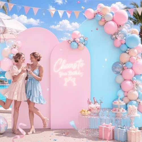 Set of 3 Arch Backdrop Covers Stretchy Spandex Pink Blue for Gender Reveal - Image 2