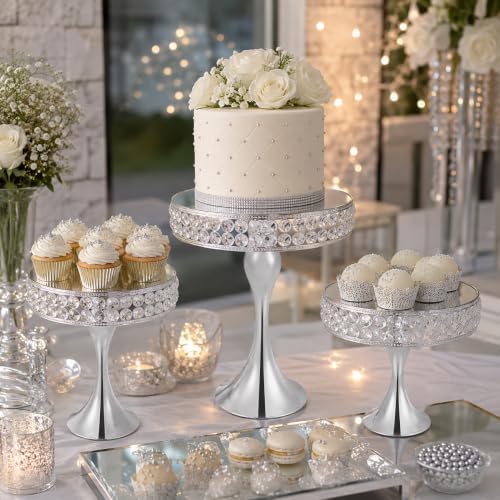 3 Pcs Cake Display with Mirror, Wedding Crystal Cake Stands for Reception by KOLHGNSE