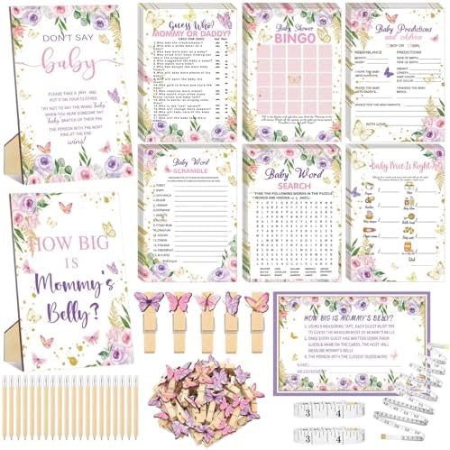 Funnymoom 426 Pcs Girl Baby Shower Games Set, 8 Games Pink Purple by Funnymoom