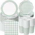 Funnymoom 250 Pcs Sage Green Gingham Paper Plates and Napkins Cups Serve 50 by Funnymoom