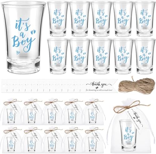 Pickmesh 50 Sets Baby Shower Gifts for Guest, Acrylic Shot Glasses with Thank You Tag Organza Bag Twine, Boy Girl Gender Reveal Party Favors for Guest Baby Shower Return Gift (it's a Boy, Blue) by Pickmesh