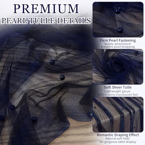 Pearl Table Runner Tulle Gauze Sheer Wedding Party Home Decor(Navy Blue) - Image 4