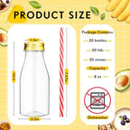 Yinkin 20 Sets Plastic Milk Bottles with Straws Bulk Reusable Beverage Containers for Birthday Baby Shower Party with Metal Lids Straws for Milk Juice Smoothies (8 oz,Gold Lid) - Image 2