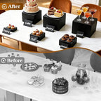 6PCS Buffet Risers,Food Display Stands with Mini Sign and Marker,for Buffet Table,Black Acrylic Cube Boxes Nesting Risers,Hollow Bottoms,for Cake Catering Dessert Party(8",7",6",5",4",3") - Image 4