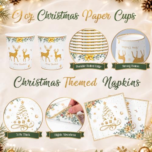 Honeydak 210 Pcs Gold Christmas Plates and Napkin Party Supplies Serves 30 - Image 5