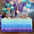 14ft Mermaid Tutu Tulle Table Skirt for Rectangle and Round Tables - Blue Purple Chiffon Decorations for Birthday Party, Baby Shower - Ruffle Skirting by Tao-GePartyDecorations