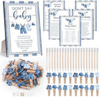 Foilswirl 321 Pcs Blue Jeans Baby Shower Game Supplies Include 250 Activity Cards 20 Pencils 1 Don't Say Baby Sign' 50 Clothespins for Price Prediction Bingo Game Party Decor by Foilswirl
