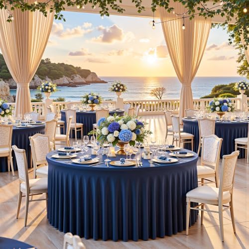 Navy Blue 4PCS Round Spandex Tablecloth for 5FT/60In Inch Round Table - Image 6