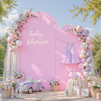 7.2FT & 6FT Arch Backdrop Cover, White & Pink Wedding Arch Covers, Spandex Arch Covers Stretchy Backdrop for Bridal Shower Baby Shower Birthday Decoration - Image 3