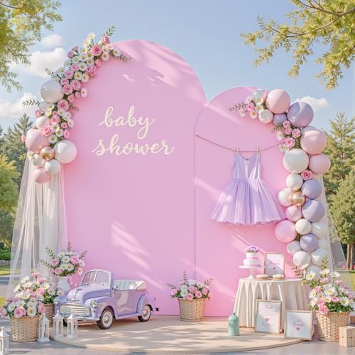 7.2FT & 6FT Arch Backdrop Cover, White & Pink Wedding Arch Covers, Spandex Arch Covers Stretchy Backdrop for Bridal Shower Baby Shower Birthday Decoration - Image 3