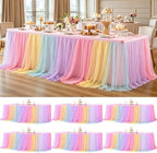 6 Pack Rainbow Tablecloth for 8 Foot Rectangle Tables Tulle Table Skirt by PartyTalk