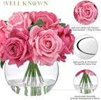 WELL KNOWN Artificial Flowers with Vase, Fuchsia Pink Silk Rose - Image 6