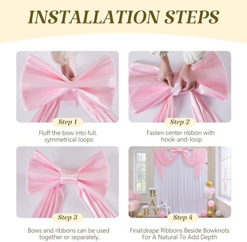 Large Pink Bow Decor, 24x16x79 Inches Big Silky Ribbon Bows for Room Wall Door Decorations Oversized Coquette Stain Bow Party Decorations for Birthday Bridal Baby Shower Wedding Photo Booth Backdrop - Image 4