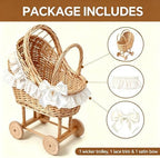 Vintage Wicker Baby Carriage Centerpiece with White Lace Trim (XL Wicker Carriage a) - Image 3