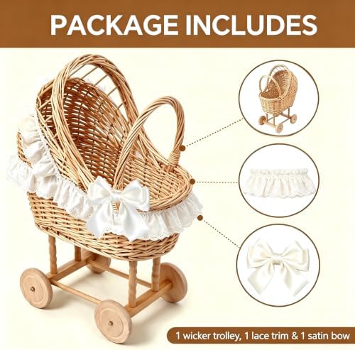 Vintage Wicker Baby Carriage Centerpiece with White Lace Trim (XL Wicker Carriage a) - Image 3
