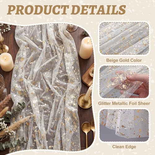 Shihanee 12 Pcs Beige Gold Gauze Table Runners Sheer Cheesecloth Runner - Image 4