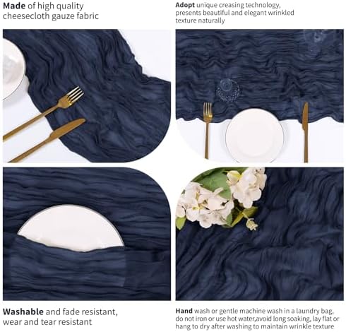 14 Pack Navy Blue Cheesecloth Table Runner 17x108 Inch Semi Sheer Boho Gauze Cheese Cloth Fabric Table Runners, for Wedding Party Baby Shower Birthday Home Decor Garden Farmhouse - Image 4