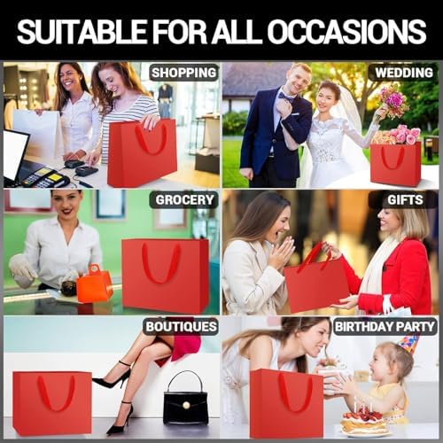 EUSOAR Large Gift Bags, 50 Pack 12.5x4.5x11 inches Red Birthday Gift Bags with Handles, Paper Bags Shopping Bags for Business Craft Grocery Boutique Party Favor Wedding - Image 5