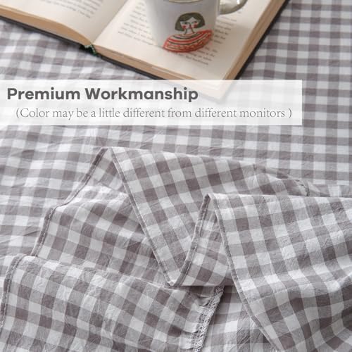 Grey White Gingham Ruffled Table Cloth Rectangular 70"x52" - Image 6