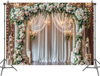 15x10ft Wedding Wooden Backdrop Glitter White Curtain Rose Floral Wall Door Photography Backdrops Western Vintage Wedding Anniversary Banner Birthday Baby Showers Photo Shoot Decor Props Decoration - Image 3